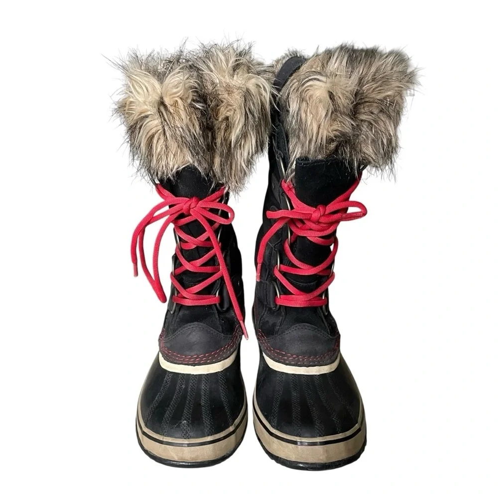 SOREL Joan of Arctic Lace Up Winter Waterproof Boots Black Red 8 - Picture 2 of 11